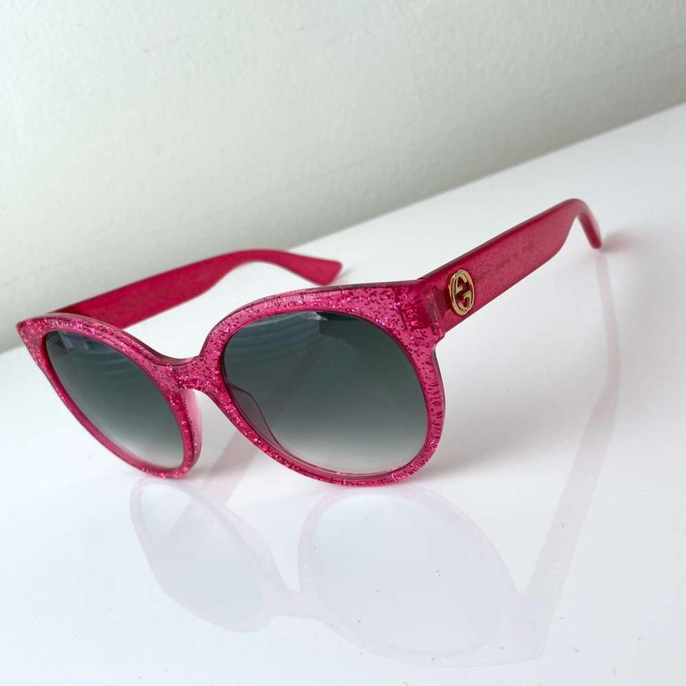 Gucci Hot Pink glitter sunglasses with gold GG0035s